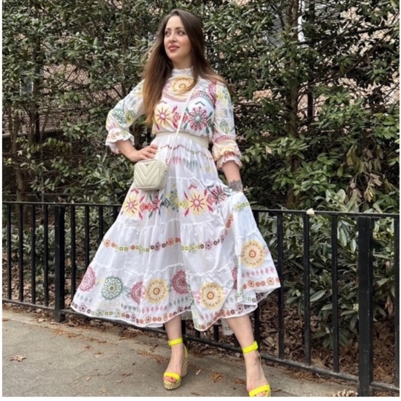 ZARA Bloggers Fave NWT Ecru Multi EMBROIDERED DRESS - Picture 8 of 9